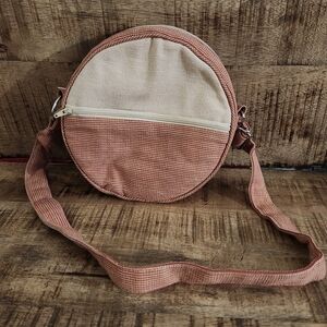 Handmade Round Peach Gingham and Cream Fabric With Adjustable Strap